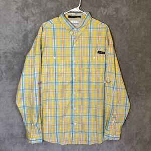 Columbia Men's PFG Super Tamiami Long Sleeve Shirt XL Yellow Blue Plaid Fishing